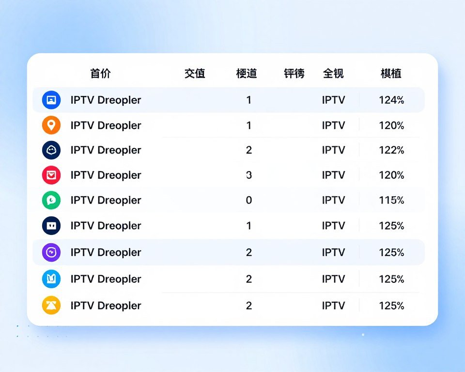 A visually appealing comparative table showcasing various IPTV subscription offers, elegantly laid out in the foreground with clear differentiation between pricing tiers, features, and channel selections. Each column should be distinct, using modern, colorful icons representing different services. The middle ground should include subtle graphical elements like rounded squares or line dividers to enhance readability and organization. In the background, a soft gradient of light blue and white colors to create a tech-savvy atmosphere. The overall lighting should be bright and focused, resembling an illuminated digital interface. The image should feel professional and informative, appealing to readers interested in IPTV services. Avoid any text or branding elements within the image.
